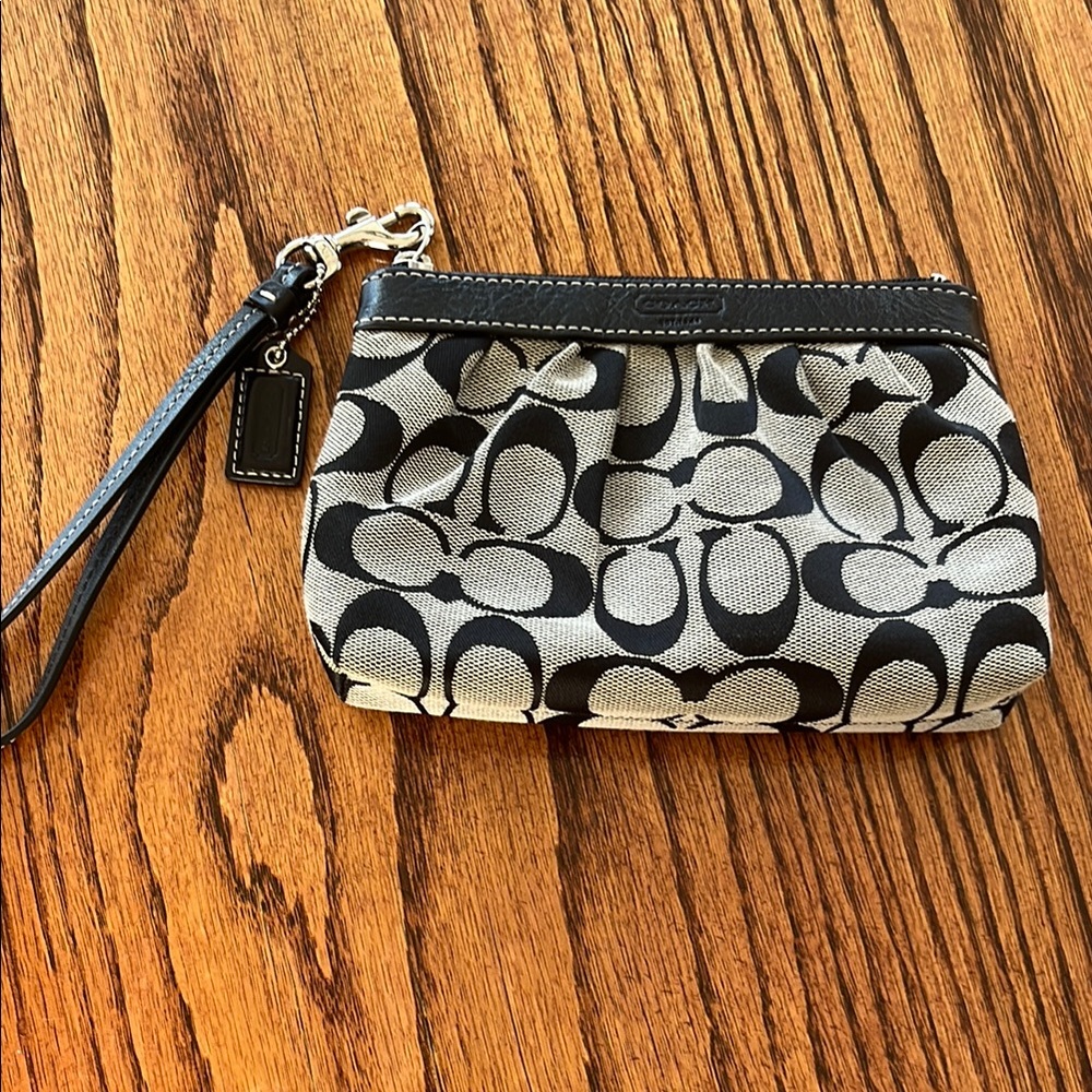 Coach Black and Cream Monogram Wristlet